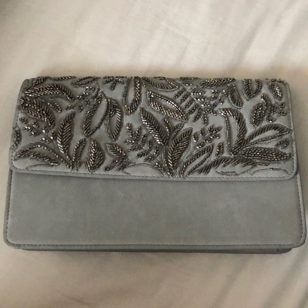 Grey and Silver Beaded Clutch NWT
